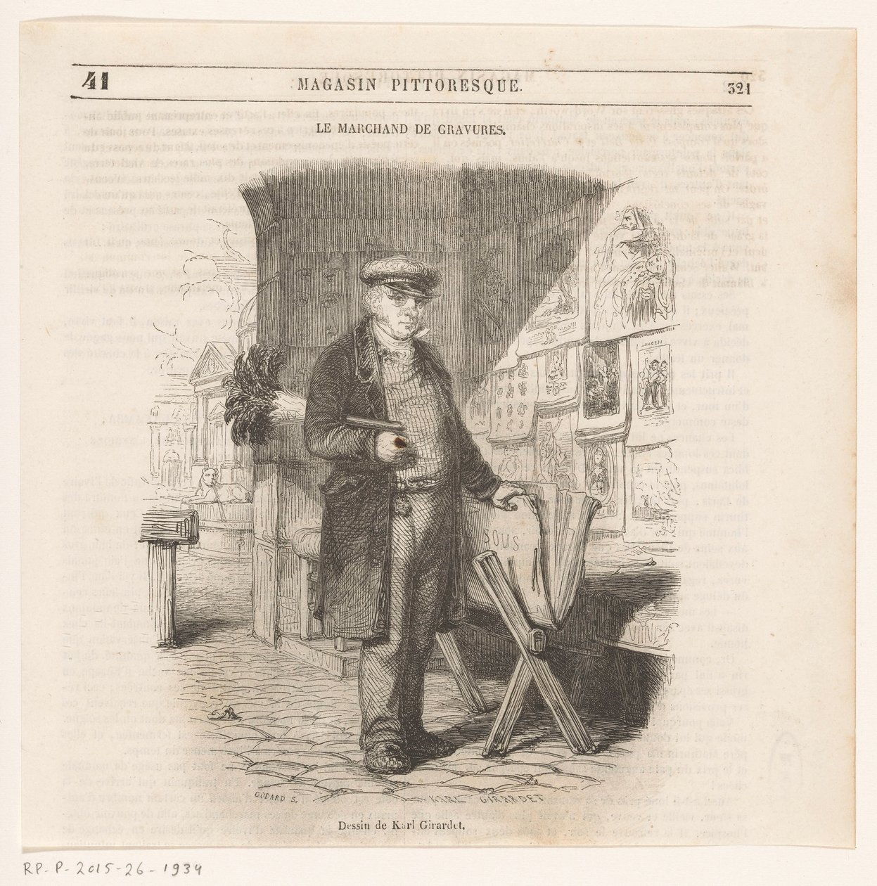Prenthandelaar A metszetek kereskedője (cím a tárgyon) alkotó: Pierre François Godard (II)
