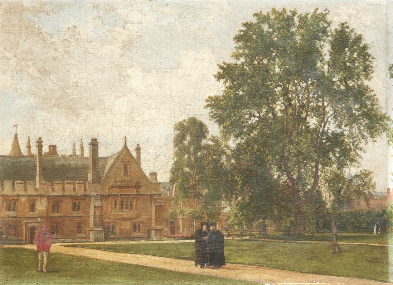 In the Grounds of Magdalen College, Magdalen Fellows portréival: T. H. T. Hopkins tiszteletes, H. R. Bramley tiszteletes, J. Rigaud tiszteletes és H. F. Garnsey tiszteletes, 1882 alkotó: Pierre François Joseph Tonneau