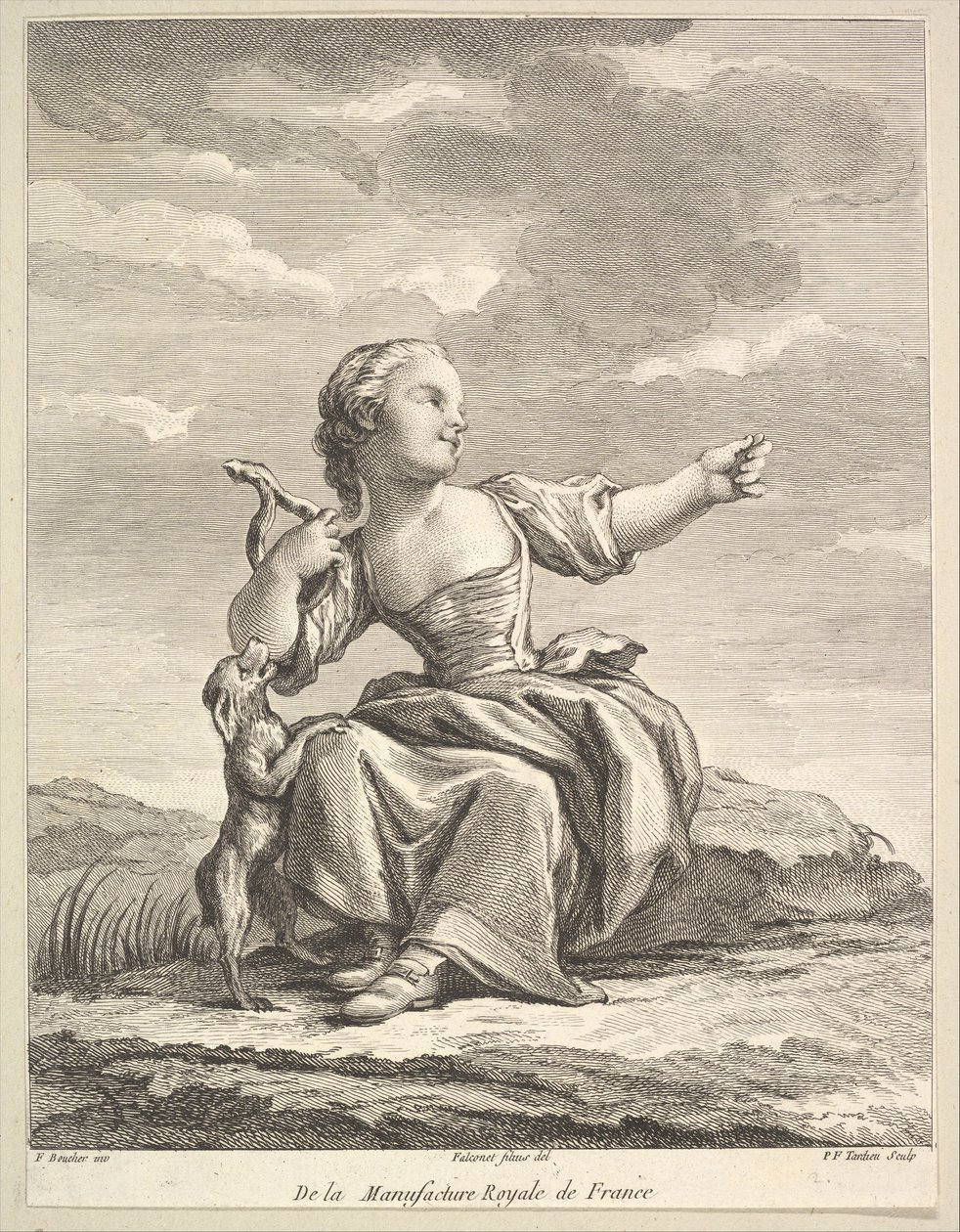 Kutyával játszó kislány, a Porcelán utáni második Ábrakönyvből..., 1757 után. alkotó: Pierre François Tardieu