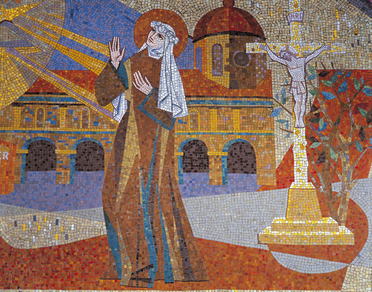 Közelkép egy falfestményről, Szent Teréz bazilika, Lisieux, Basse-Normandia, Franciaország alkotó: Pierre Gaudin