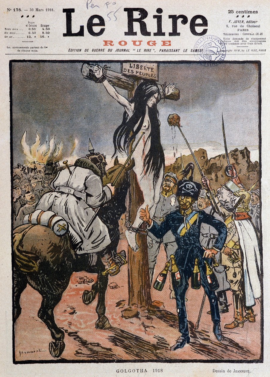 A keresztre feszített népek szabadsága ("Golgota 1918"") - Jeanniot, 1918.03.30. "" Le Lire Rouge"" (metszet) alkotó: Pierre Georges Jeanniot