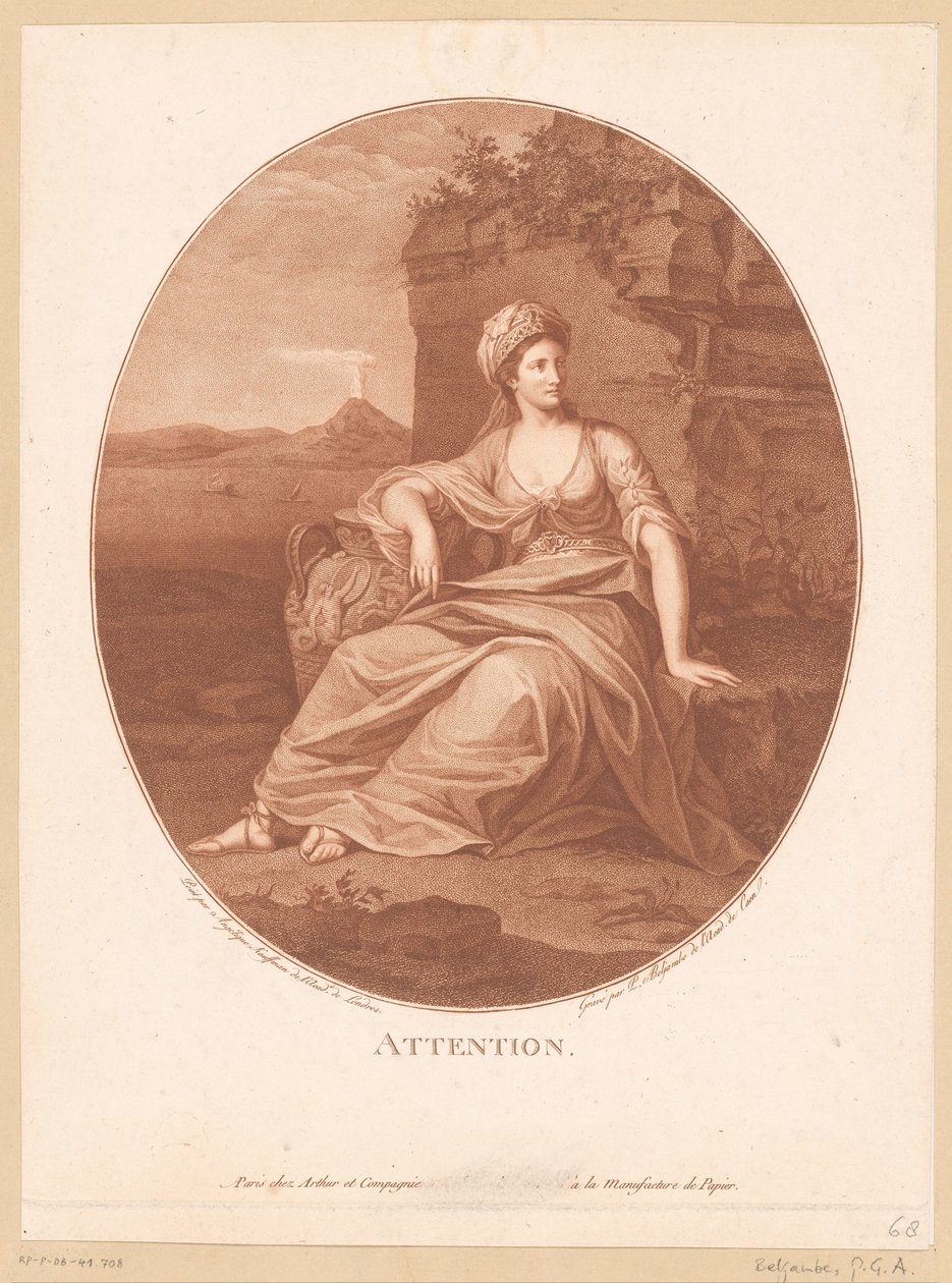 Antik női alak vulkáni tájon Figyelem. (cím a tárgyon) alkotó: Pierre Guillaume Alexandre Beljambe
