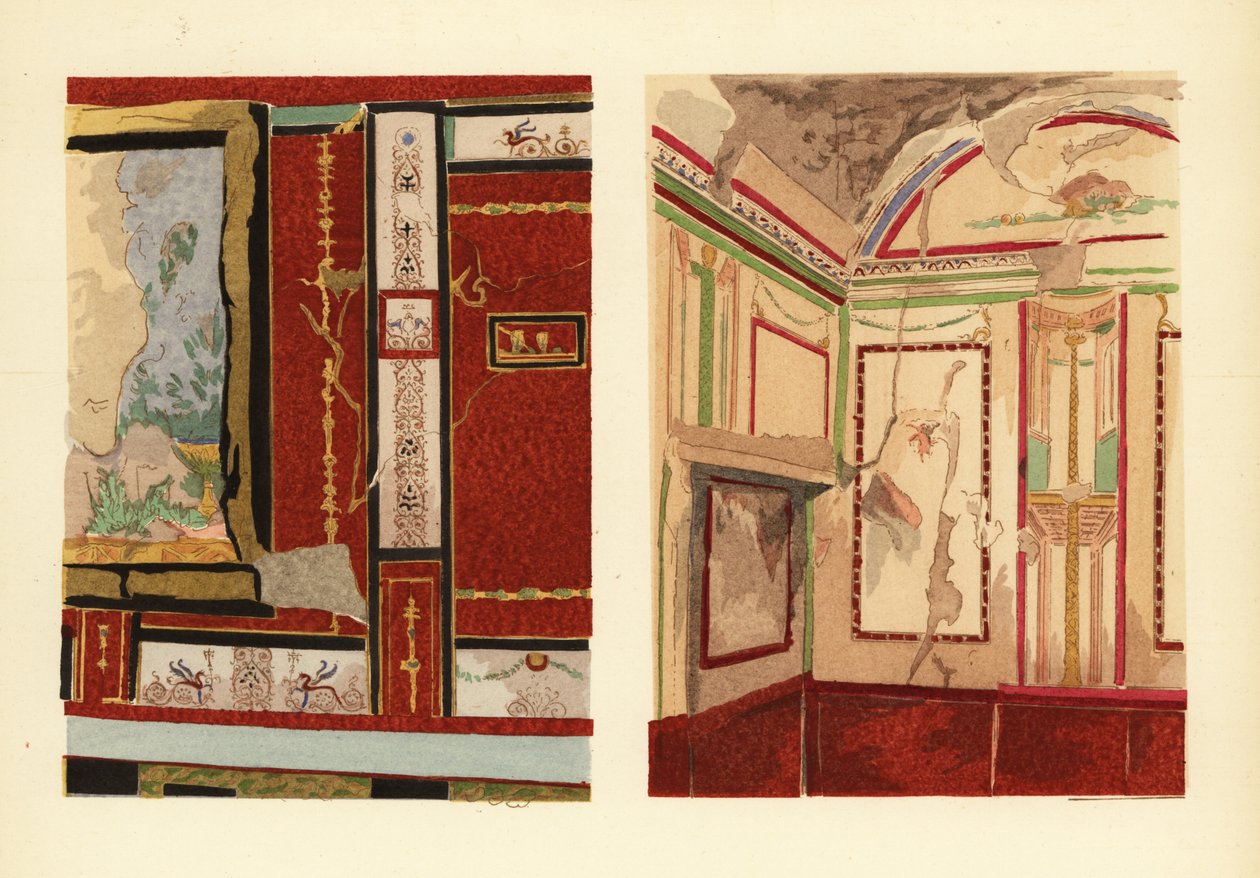 Tullius Faustus háza a Strada della Fortunán (balra) és Popidius Priscus háza (jobbra), Pompeii, Chambre d’une maison situe rue de la Fortune, IV. régió alkotó: Pierre Gusman