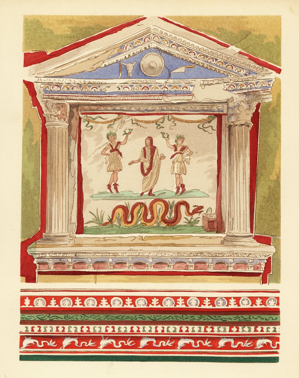 Háztartási lararium a Vettii Házban, Pompeiben alkotó: Pierre Gusman
