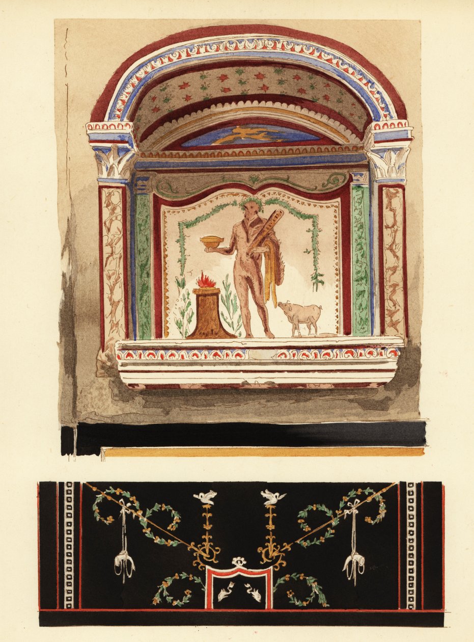 Herkulesnek szentelt lararium festmény egy mellékletben (Casa del Cenacolo, V alkotó: Pierre Gusman