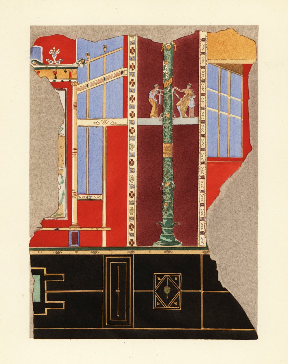 Panel a Casa di Laocoonte vagy a Laocoon-ház egyik szobájában, Pompeiben, a harmadik pompei stílusban alkotó: Pierre Gusman