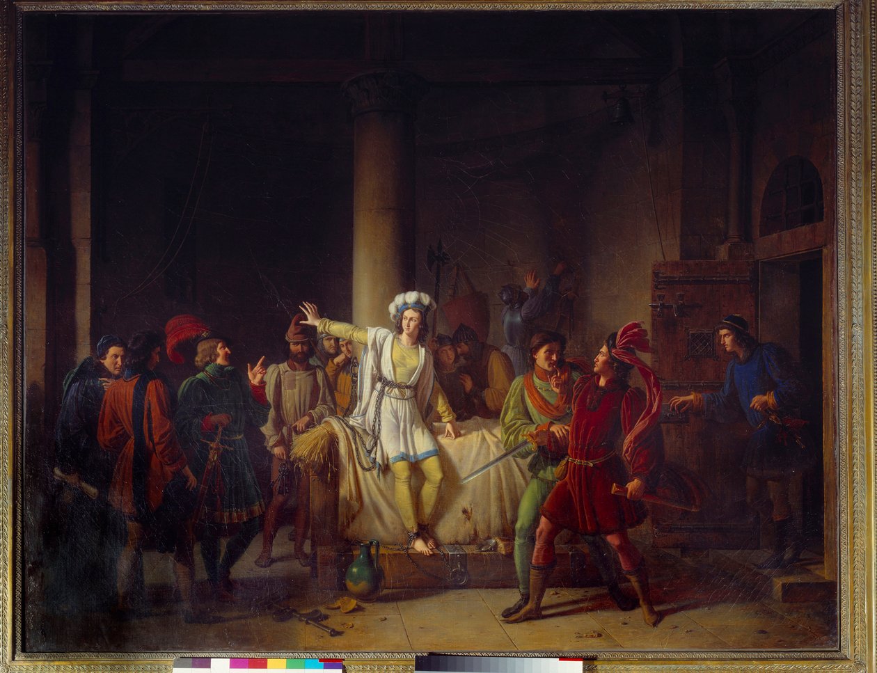 Százéves háború: „” Jeanne of Arc (1412-1431) a roueni börtönében”” 1431-ben az eretnekséggel vádolt Jeanne of Arc-t Philippe Auguste roueni kastélyának börtönébe zárták. Pierre Henri Revoil (1776-1842) festménye 19. századi Rouen musee des b alkotó: Pierre Henri Revoil