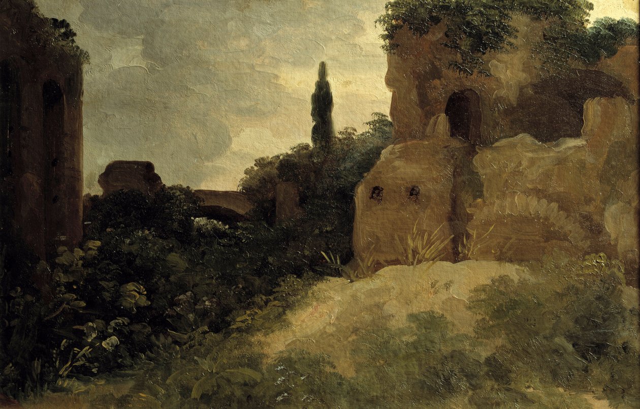 Villa Farnese, római romok Pierre Valenciennes festménye (1750-1819) 18. század V. 0,26x0,4 m alkotó: Pierre Henri de Valenciennes