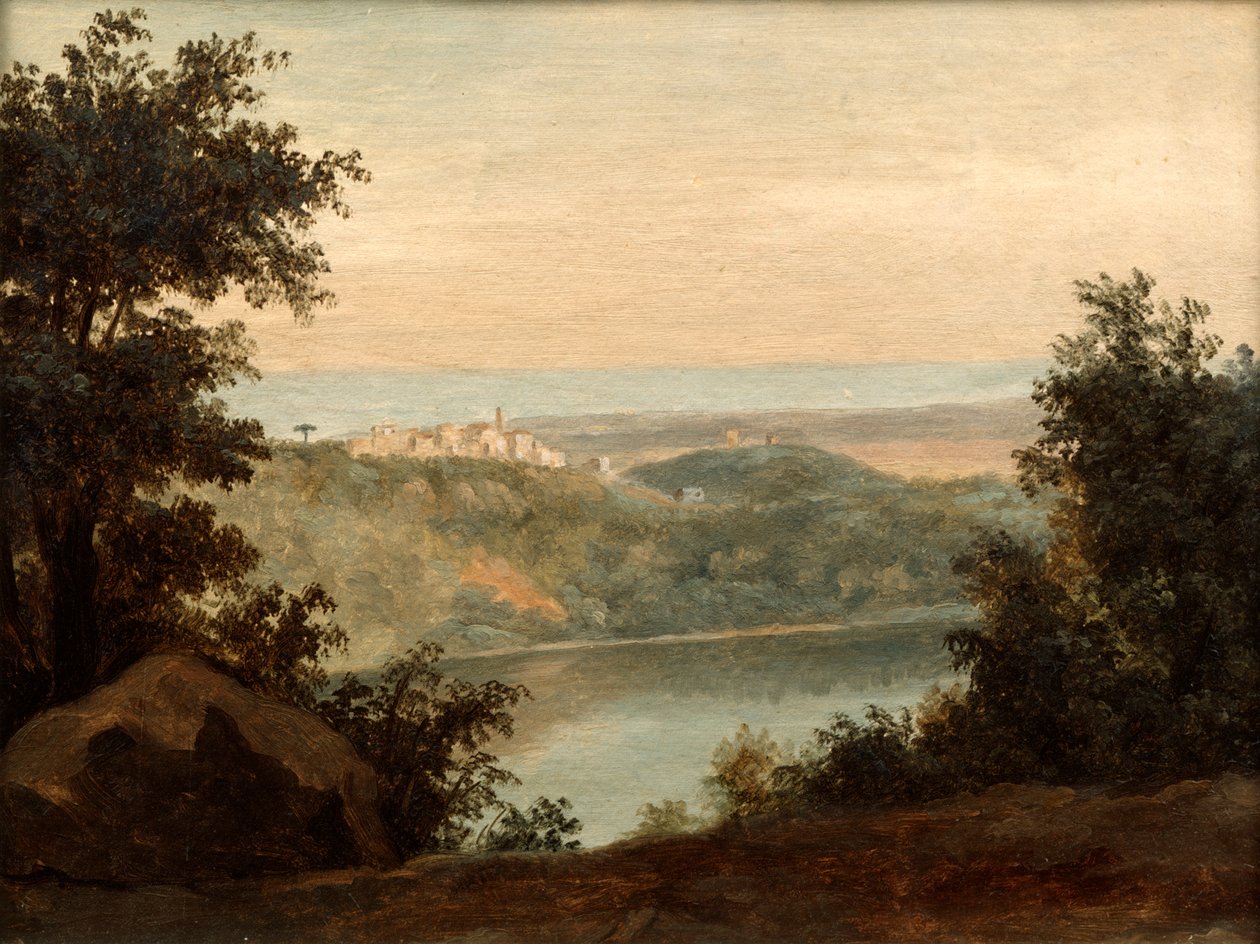 Nemi-tó, a háttérben Genzano városa, 18. század vége, 19. század eleje alkotó: Pierre Henri de Valenciennes