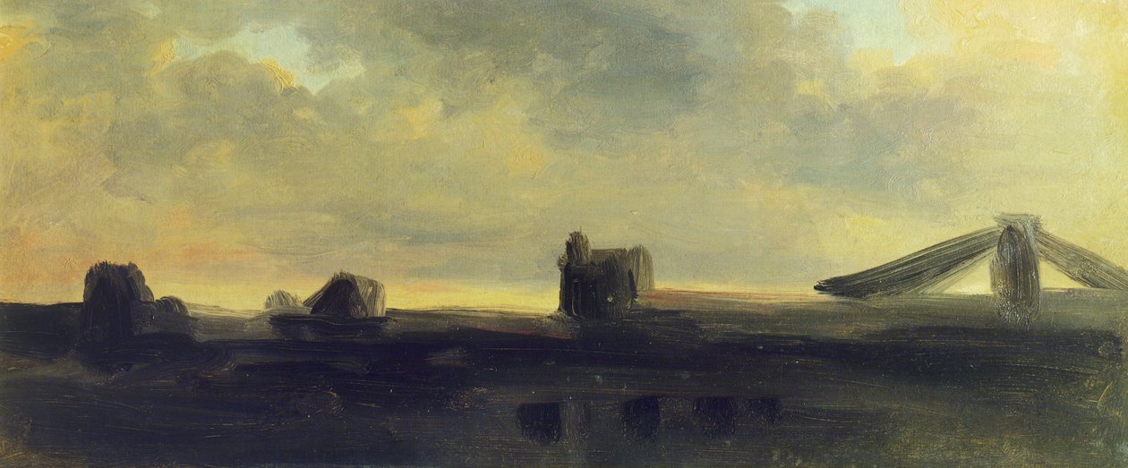 Égbolt és háztetők, Pierre Henri de Valenciennes (1750-1819), karton alkotó: Pierre Henri de Valenciennes