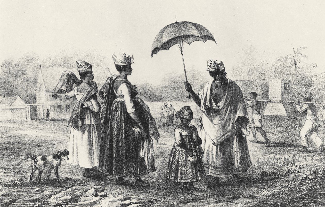 Rabszolgakereskedők gyerekekkel, a „Voyage a Surinam” című filmből, 1839 (litho) (f/w fotó) alkotó: Pierre J. (after) Benoit