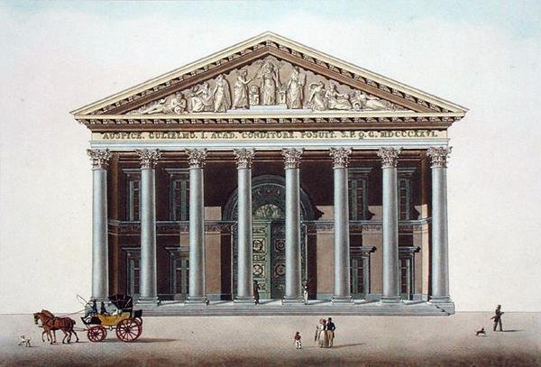 Az Akadémiai Palota Gentben, Pierre Jacques Goetghebuer "Choix des Monuments, Edifices et Maisons les plus remarquables du Royaume des Pays-Bas" című művéből, metszette L. Roelandt, megjelent 1827-ben (akvatinta). alkotó: Pierre Jacques (after) Goetghebuer