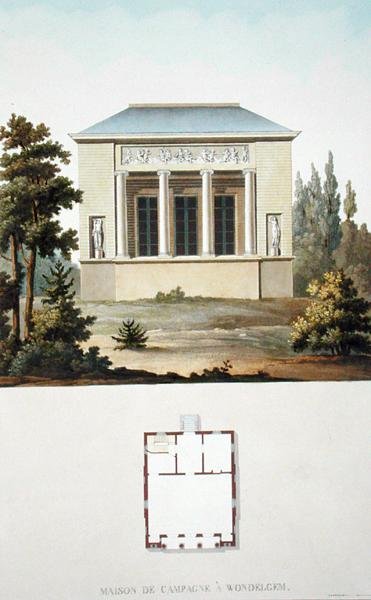 Tájház Wondelgemben, Pierre Jacques Goetghebuer „Válogatás a Holland Királyság legkiemelkedőbb műemlékeiből, épületeiből és házaiból”, 1827-ben (akvatinta) alkotó: Pierre Jacques Goetghebuer