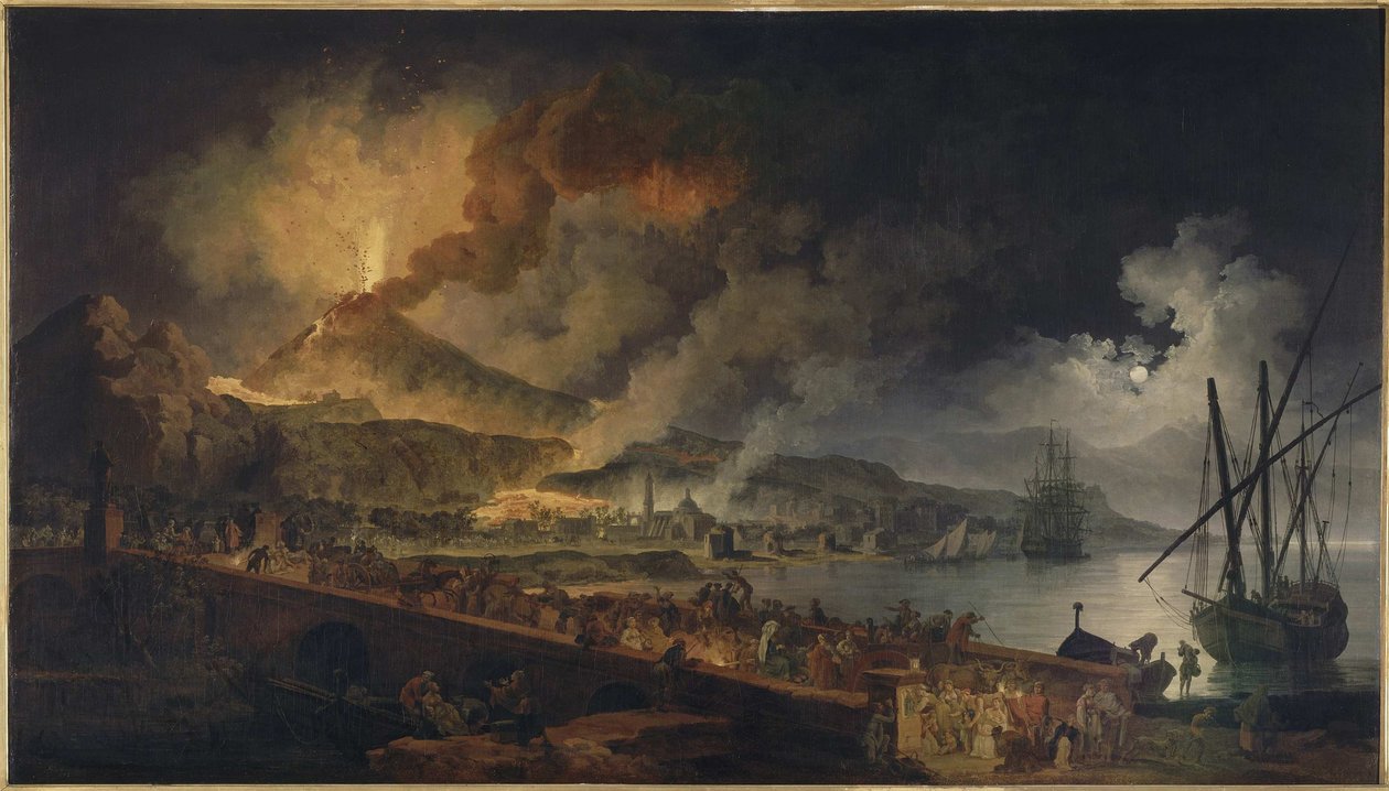 A Vezúv kitörése Portici felől nézve, 1767 körül. alkotó: Pierre Jacques Volaire