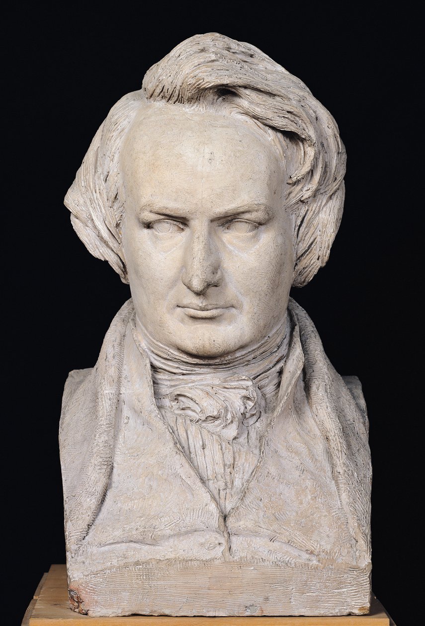 Victor Hugo (1802-85) 35 éves, 1837-es mellszobra (gipsz) alkotó: Pierre Jean David d