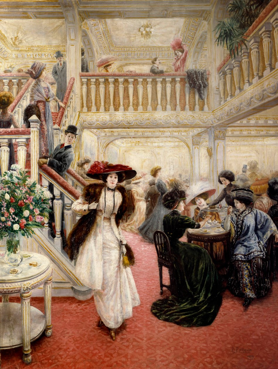 Jó idő: „A nagyszerű kávézó”. A festmény P. Poitevin (valószínűleg Pierre-Jean Poitevin) aláírásával alkotó: Pierre Jean Poitevin