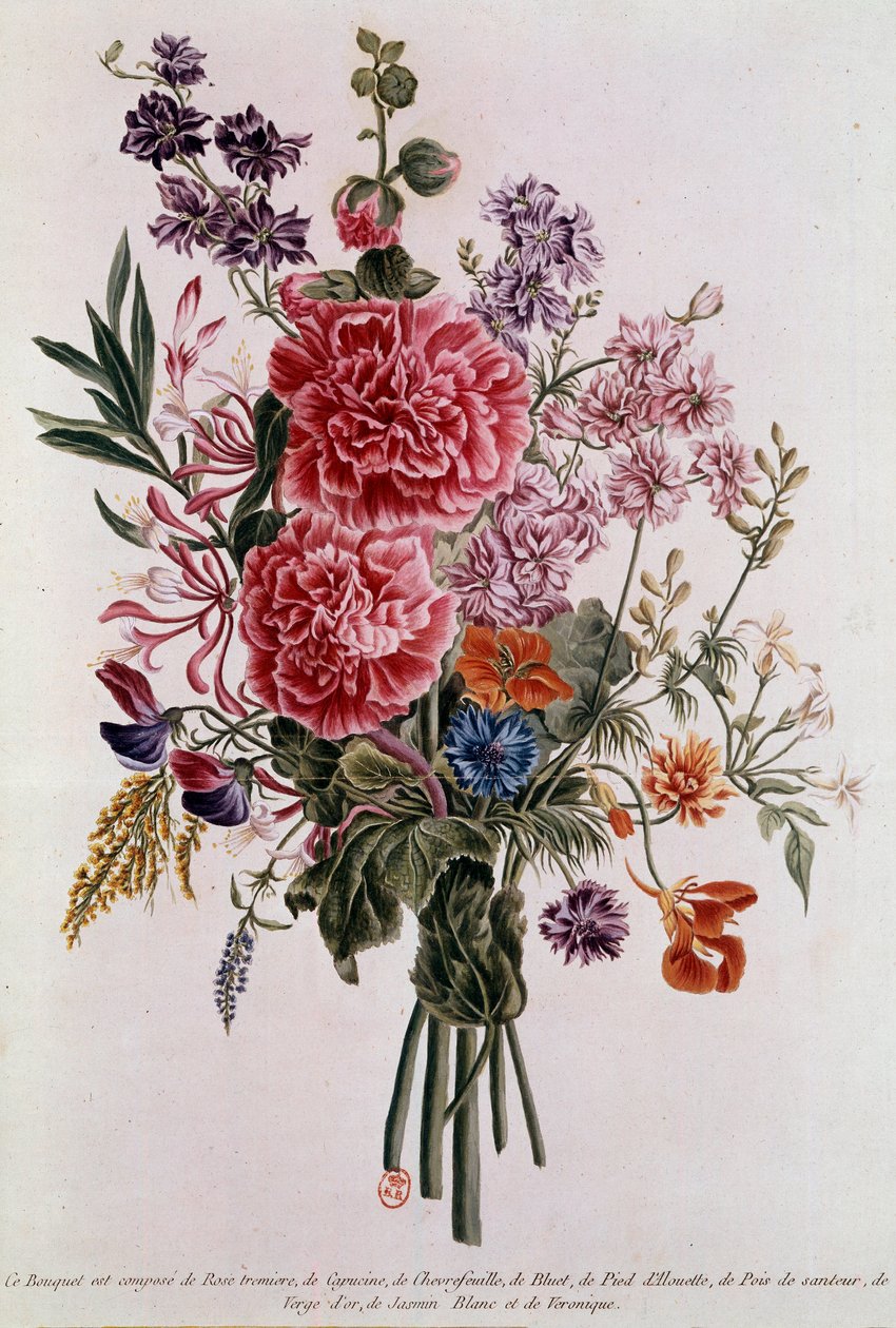 Rózsákkal komponált csokor Pierre Joseph Buchoz litográfiája (1731-1807) 18. századi Párizs, B.N. alkotó: Pierre Joseph Buchoz