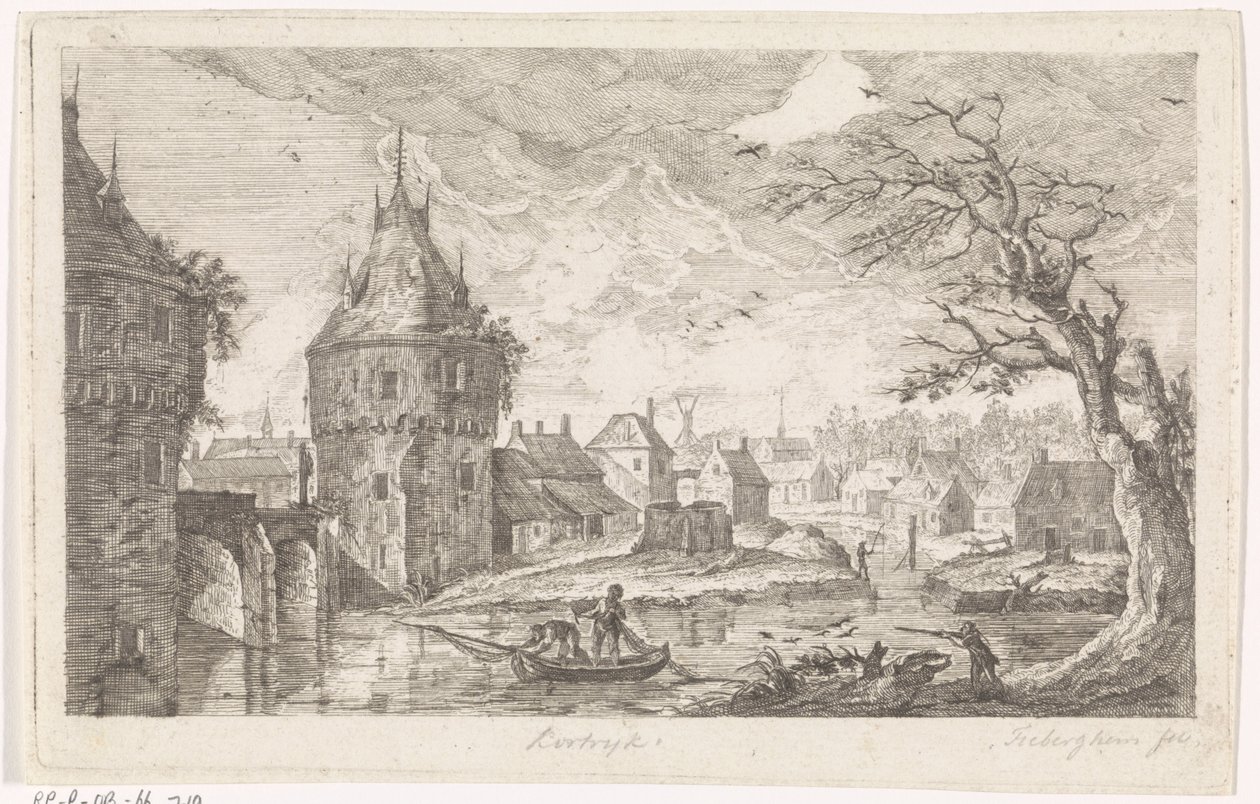 Kilátás a falura halászokkal alkotó: Pierre Joseph Jacques Tiberghien