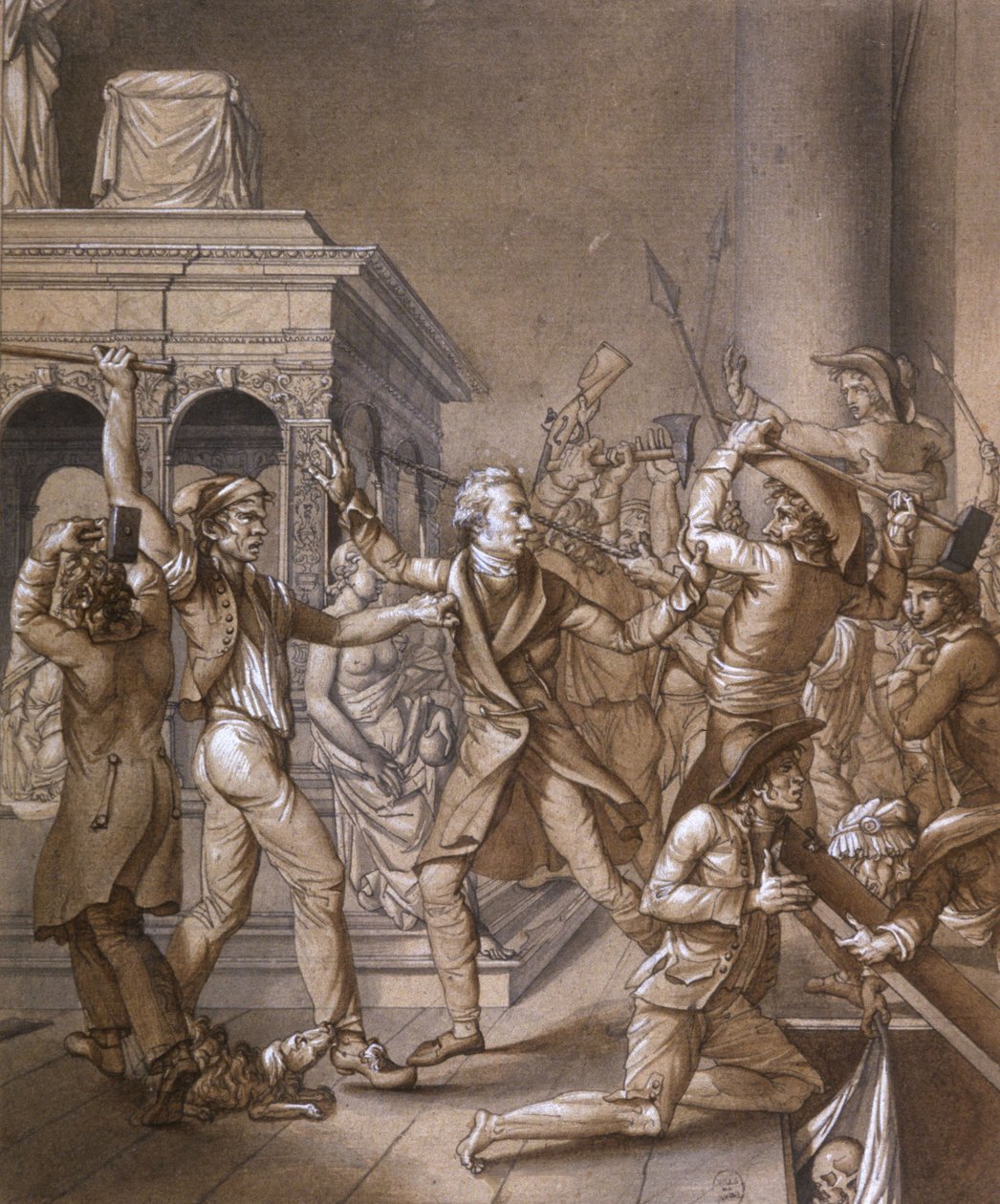 Alexandre Lenoir szembehelyezkedett a forradalmárokkal, amikor 1793-ban, a francia forradalom idején el akarták pusztítani XII. Lajos francia király sírját a Saint Denis királyi bazilikában. alkotó: Pierre Joseph Lafontaine