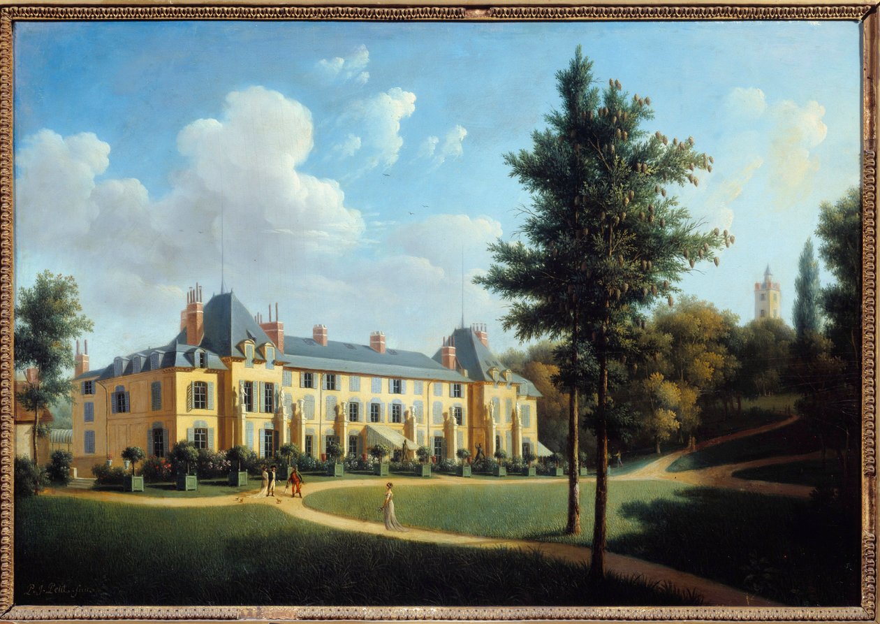 Első Birodalom: „” Kilátás a malmaisoni kastélyra, homlokzat a parkon”” Pierre Joseph Petro festménye (aktív 1795 és 1819 között) 1805 V. 0,38x0,55 m Malmaison, musee du chateau alkotó: Pierre Joseph Petit