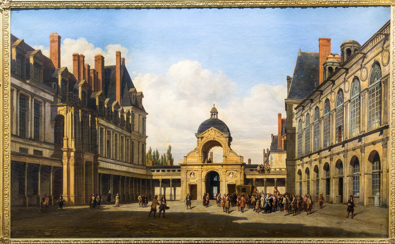 A Château de Fontainebleau ovális udvara. Christine svéd királyné érkezése alkotó: Pierre Justin Ouvrie