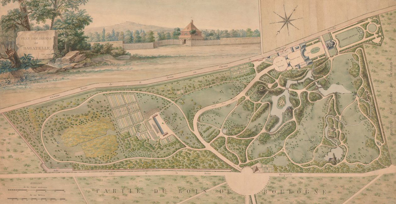 A Château de Bagatelle kertjének terve, 1817. alkotó: Pierre Lapie