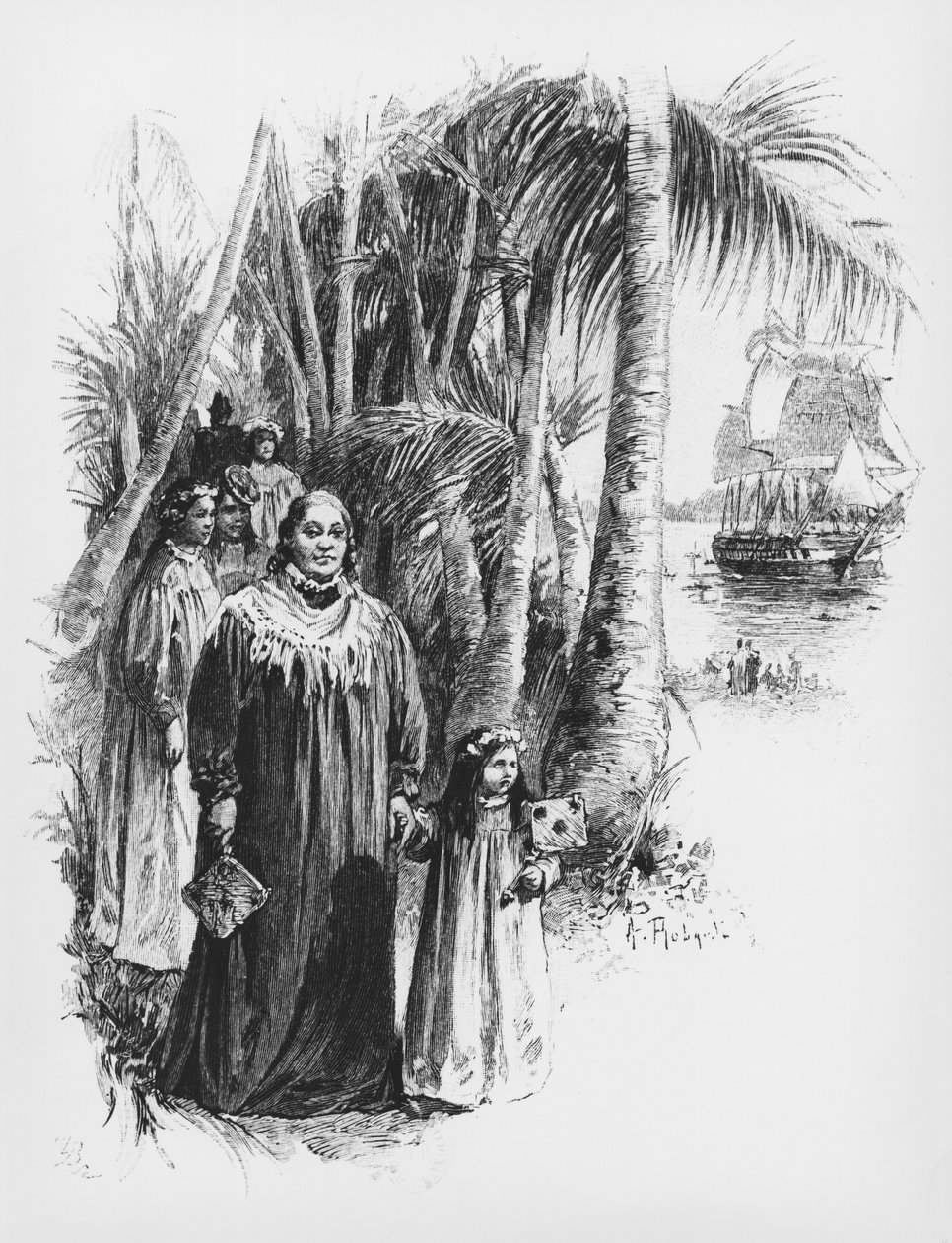 IV. Pomare királynő (1827-77), Tahiti királynője, illusztráció a „Le Mariage de Loti, Rarahu” című művéből, Pierre Loti, Párizs, Calmann Levy, megjelent 1898. alkotó: Pierre Loti