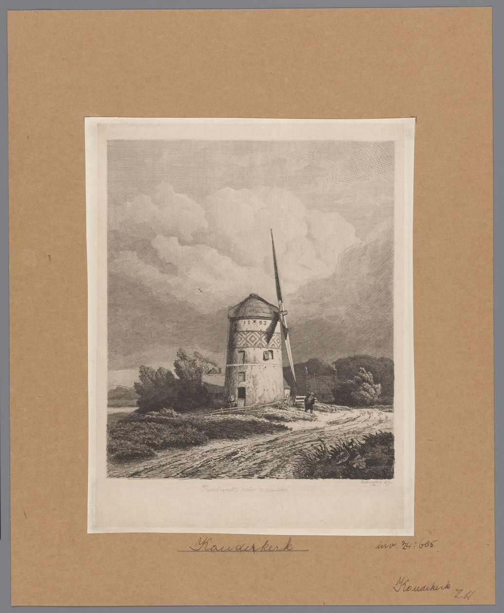 Kilátás a Steenenmolenre vagy Rembrandt szélmalmára Koudekerk aan den Rijnben Rembrandt szélmalma Koukerkben (cím a tárgyon) alkotó: Pierre Louis Dubourcq