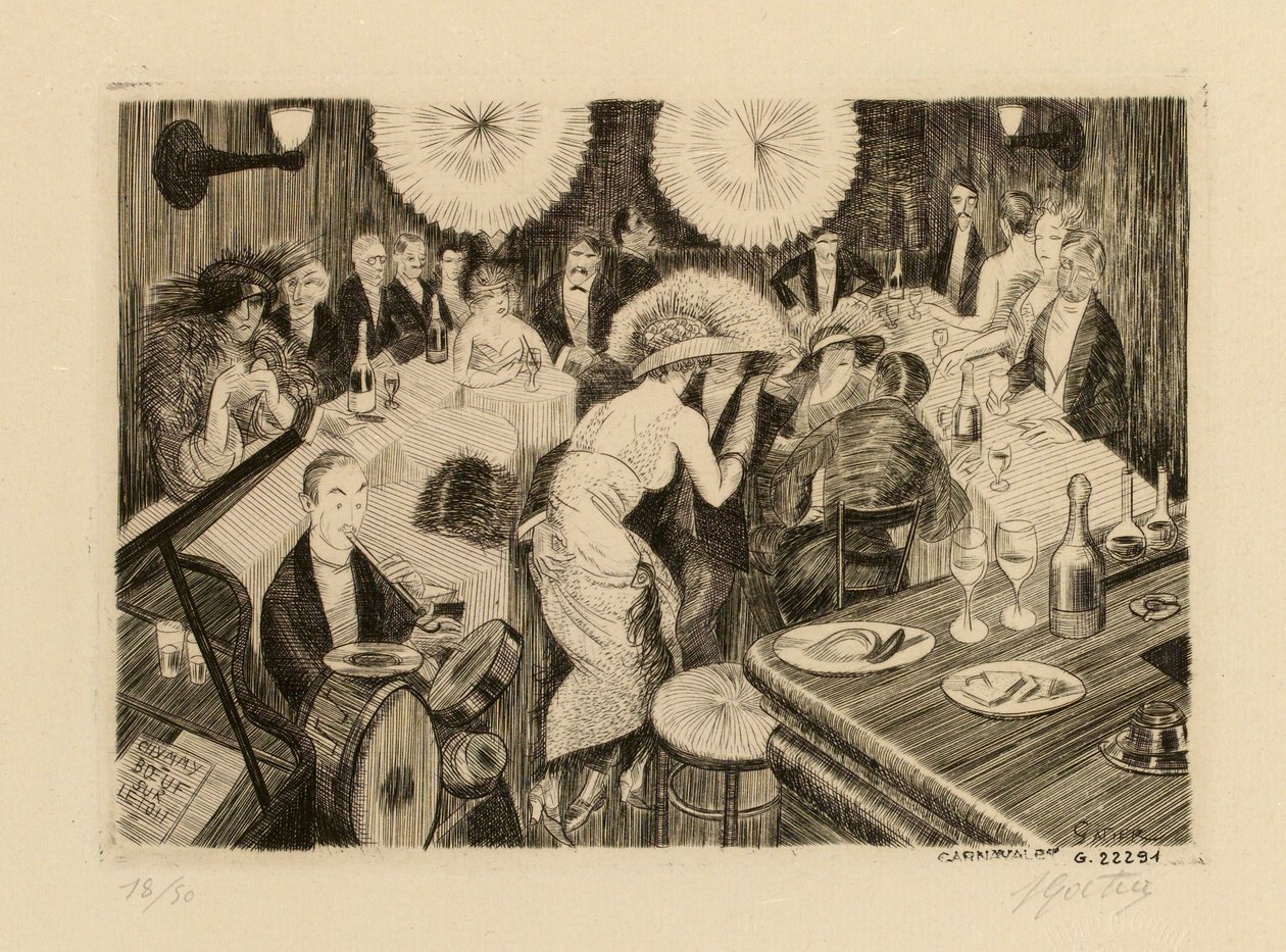 A bár a Le Boeuf-ban a tetőn alkotó: Pierre Louis Gatier
