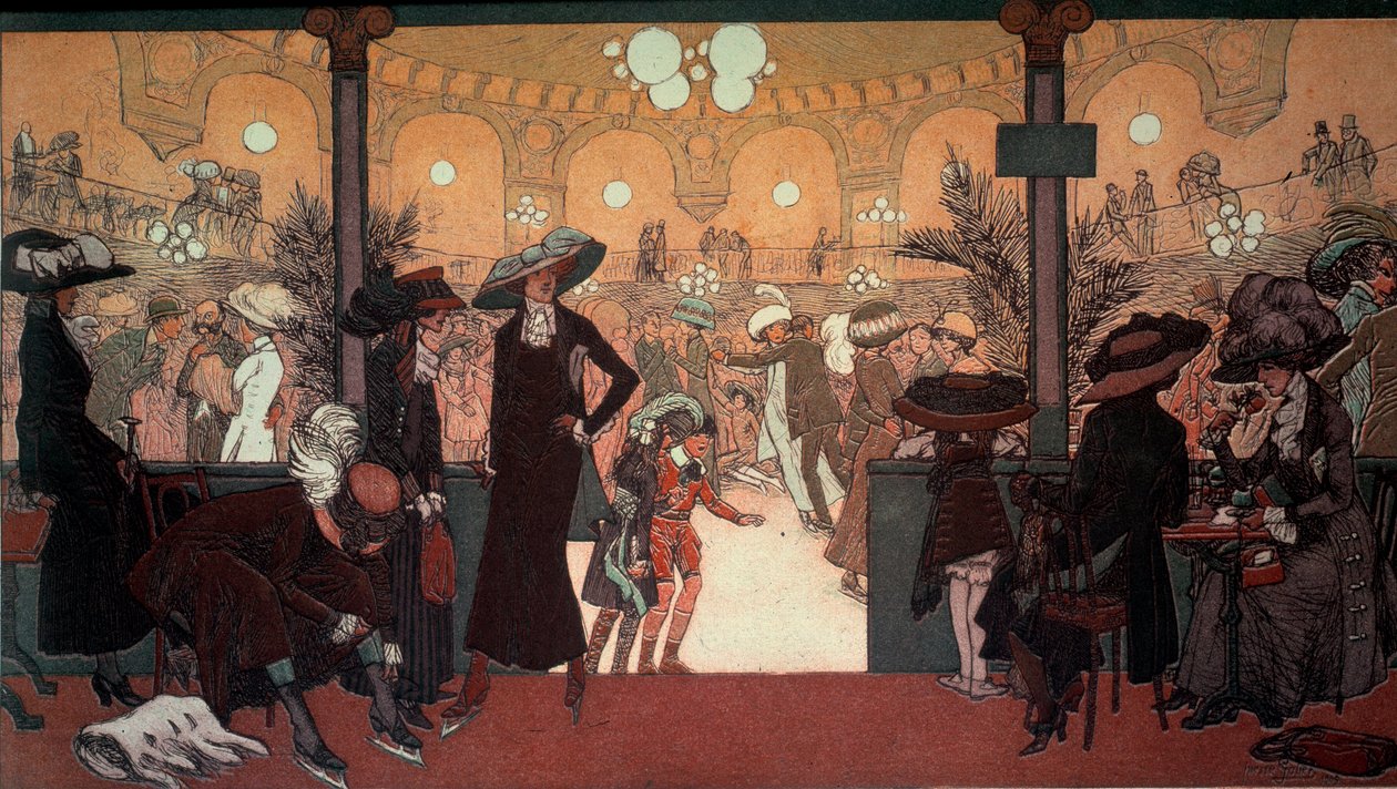 A Palais des Glaces: Kilátás a párizsi Champs Elysees-en lévő Palais des Glaces belsejéből: a korcsolyapálya. Pierre Gatier (1878-1944) alkotásai Magángyűjtemény alkotó: Pierre Louis Gatier