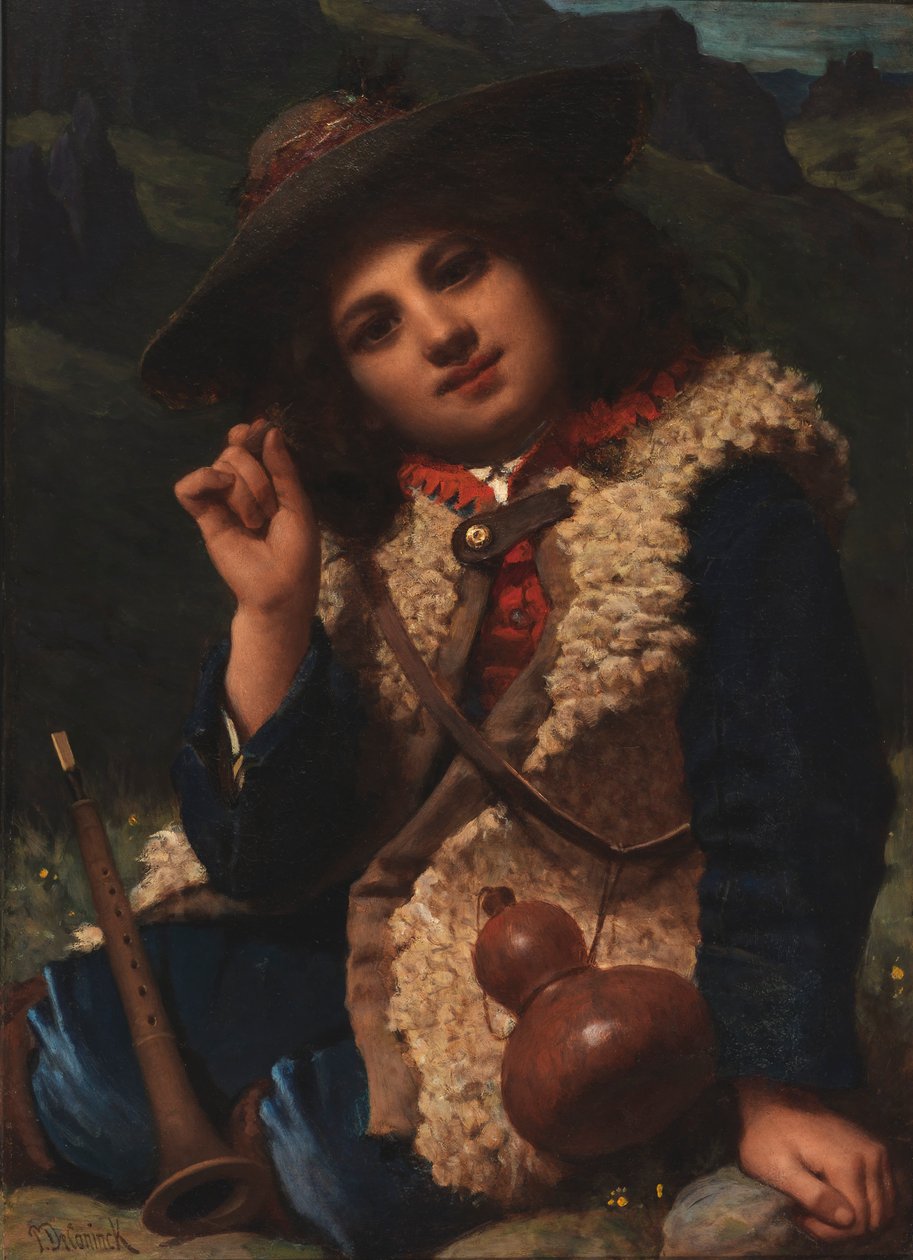 Olasz fiú báránybőr dzsekiben, kb. 1855. alkotó: Pierre Louis Joseph de Coninck
