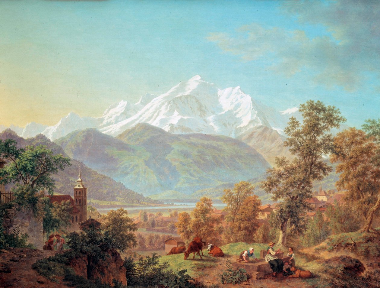 Le Mont-Blanc Sallanches felől nézve naplementekor Pierre Louis festménye a partról (1753-1817) 1802 Musee d? művészet és d? Genf város története, Svájc alkotó: Pierre Louis de La Rive