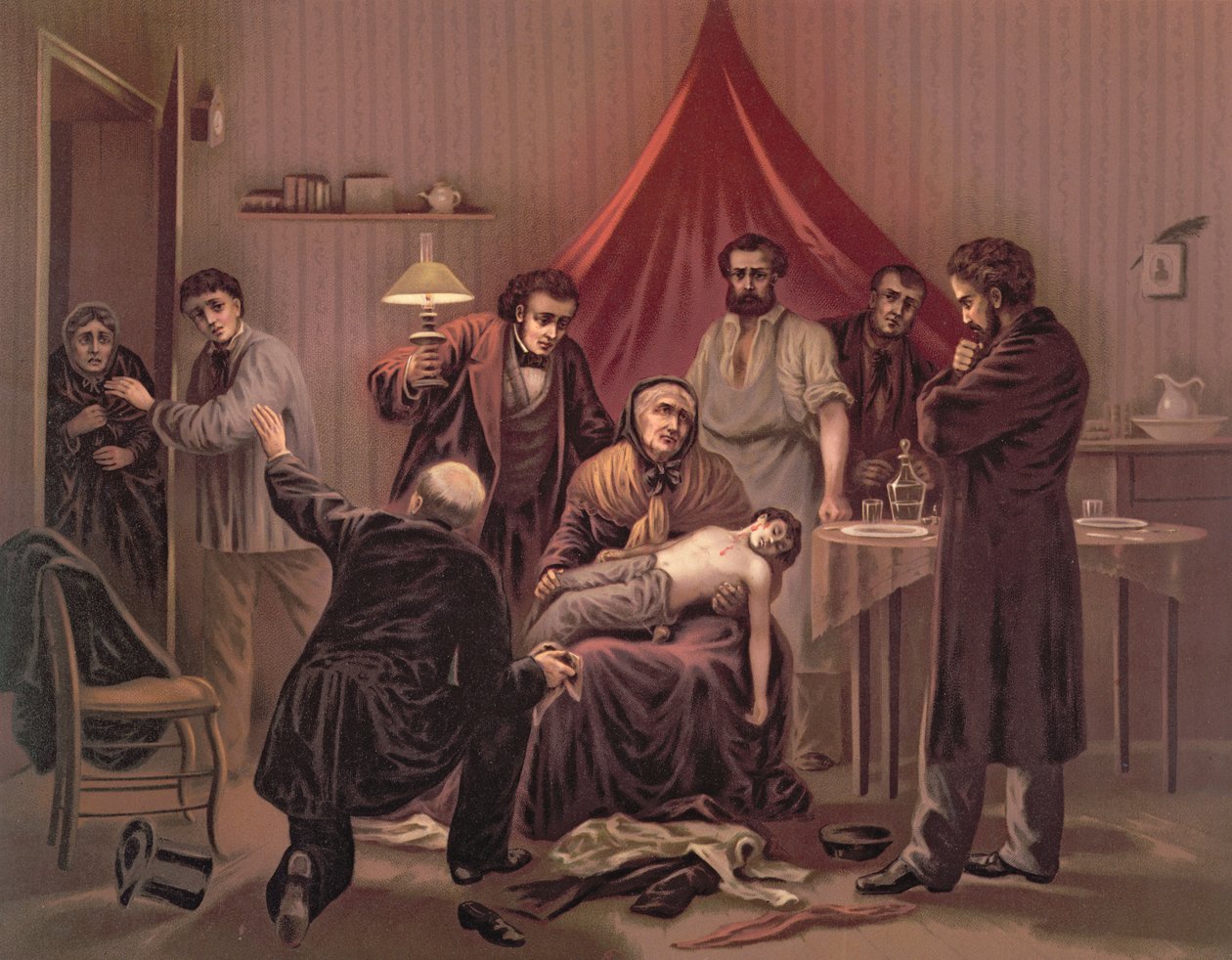 Emléktárgy december 2-áról: „A gyermeket kétszer fejbe lőtték”, illusztráció a „Souvenir de la nuit du Decembre 4 Decembre” című verséhez Victor Hugo „Les Chatiments” című művéből, Párizs, 1882 (színes litó) alkotó: Pierre Mejanel