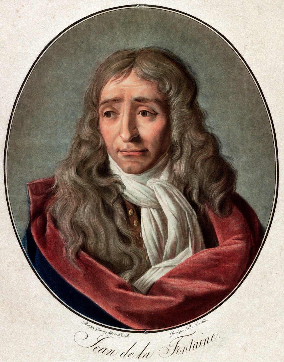 Jean de La Fontaine (Lafontaine) (1621-1695) portréja, Pierre Michel Alix (1762-1817) francia költő metszete, Ambroise Louis Garnerey (1783-1857) alkotó: Pierre Michel Alix