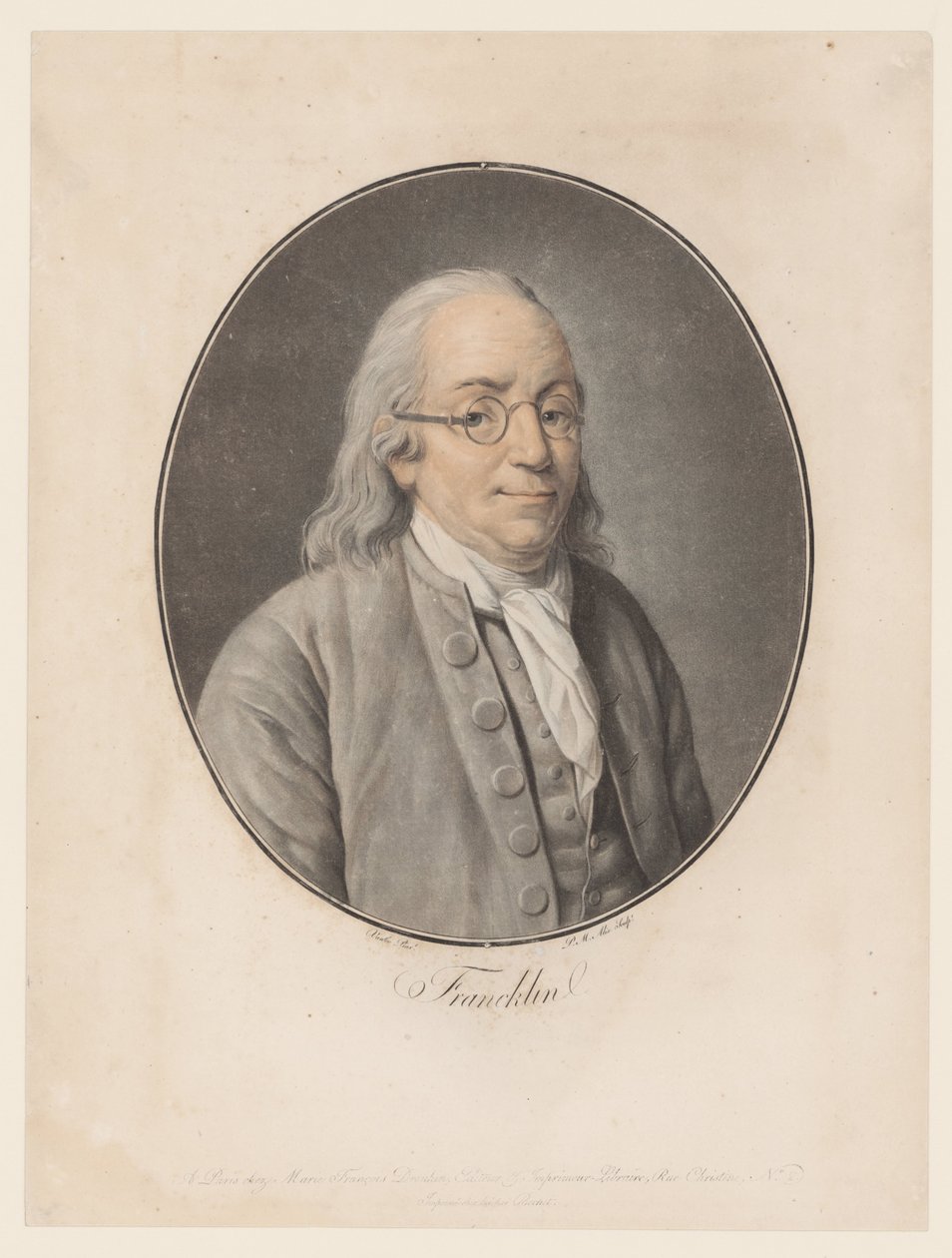 Benjamin Franklin portréja Franklin (cím az objektumon) Nagy férfiak gyűjteménye (sorozat címe) alkotó: Pierre Michel Alix