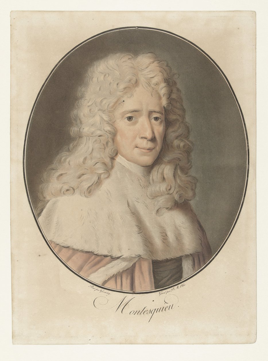 Charles de Montesquieu portréja Montesquieu (cím a tárgyon) Nagy férfiak gyűjteménye (sorozat címe) alkotó: Pierre Michel Alix