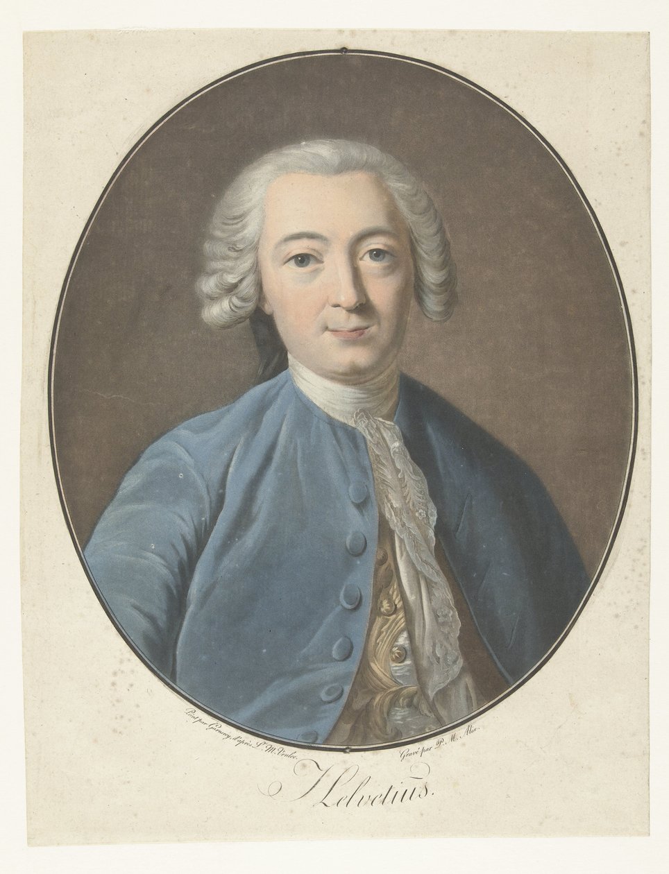 Claude Adrien Helvetius portréja Helvetius (cím a tárgyon) Nagy férfiak gyűjteménye (sorozat címe) alkotó: Pierre Michel Alix