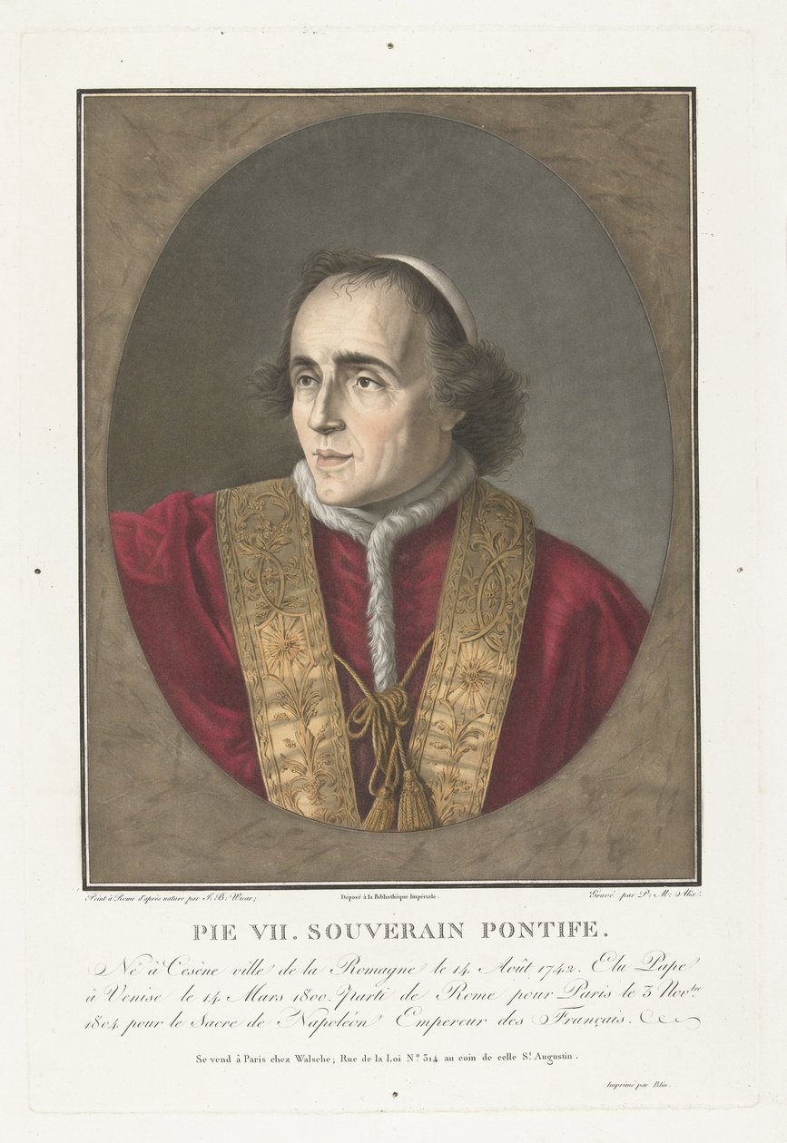 Paus Pius portréja VII Pius VII. szuverén pápa (cím a tárgyon) alkotó: Pierre Michel Alix