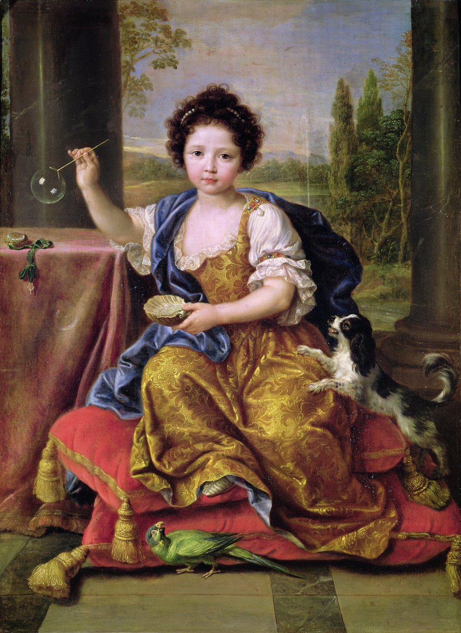 Marie-Anne de Bourbon (1666-1739) Mademoiselle de Blois, Szappanbuborékok fújása (olaj, vászon) alkotó: Pierre Mignard