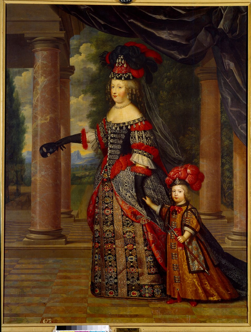 Ausztriai Mária Terézia, francia királynő (1638-1683) és a nagy delfin portréja. Pierre Mignard festménye (1612-1695) alkotó: Pierre Mignard