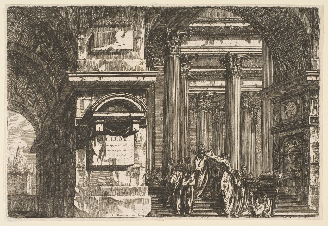 Temetési jelenet egy templomban, kb. 1760. alkotó: Pierre Moreau