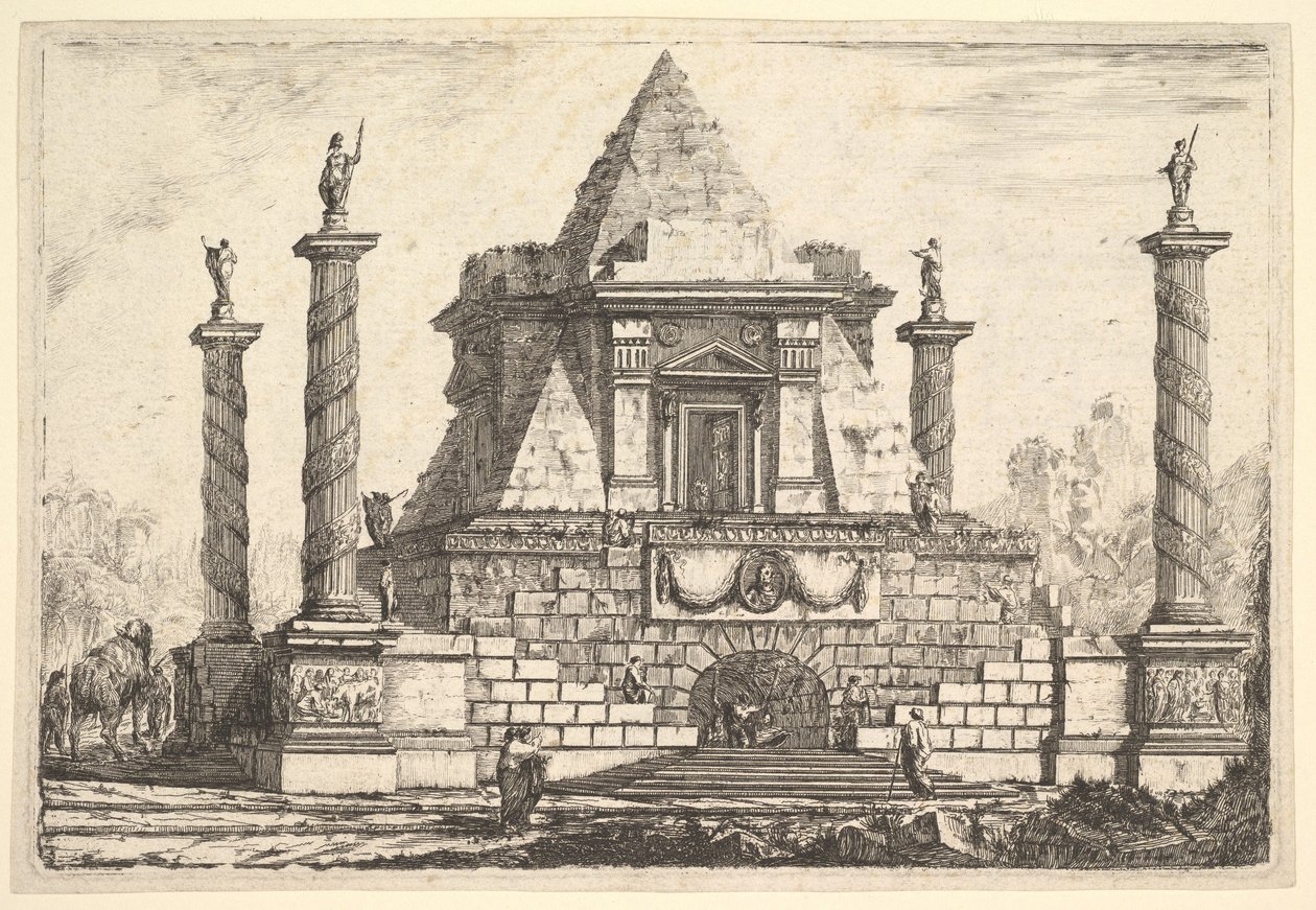 Képzeletbeli építészet tevével és figurákkal, Della Bella után, 18. század. alkotó: Pierre Moreau