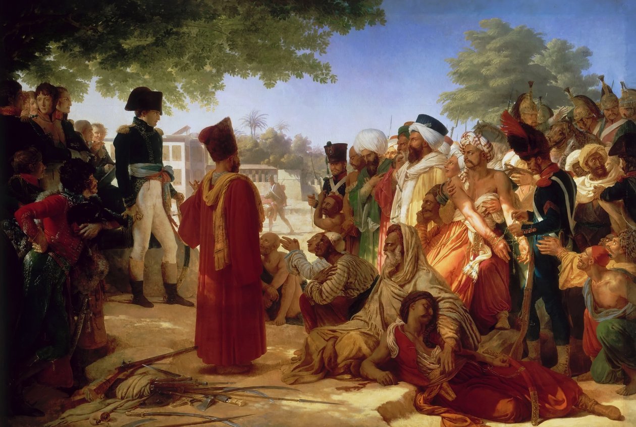 Franciául:  Bonaparte fait grace aux revolutes du Caire 23. Octobre 1798 Bonaparte Napóleon kegyelmet ad a felkelőknek Kairóban, 1798. október 23. alkotó: Pierre Narcisse Guerin
