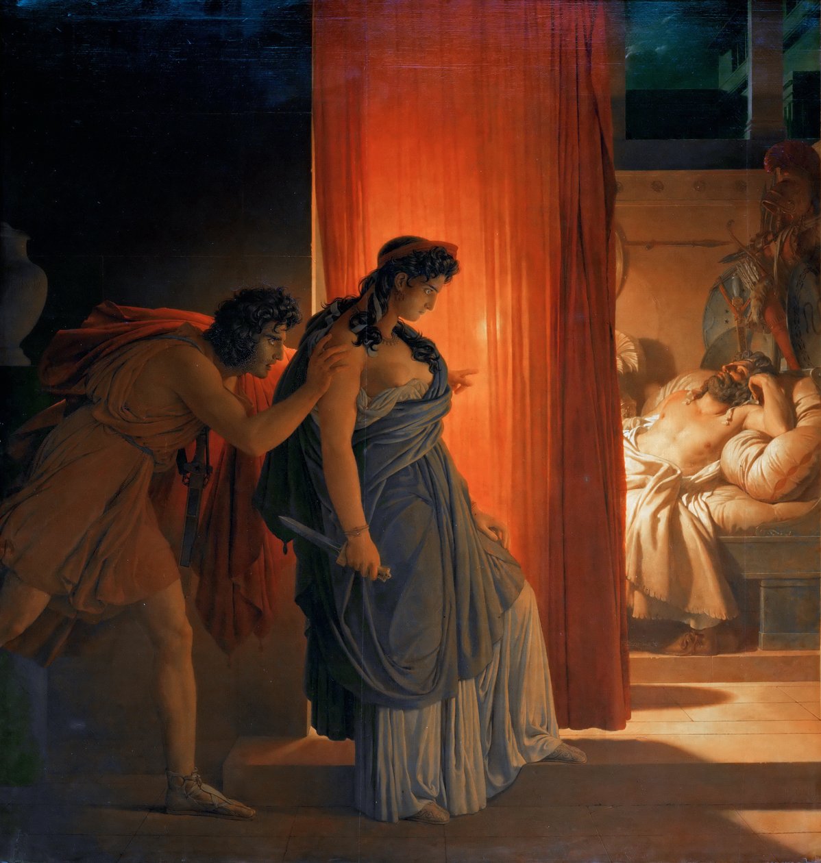 Clytemnestra tétovázik, mielőtt megöli az alvó Agamemnont alkotó: Pierre Narcisse Guerin