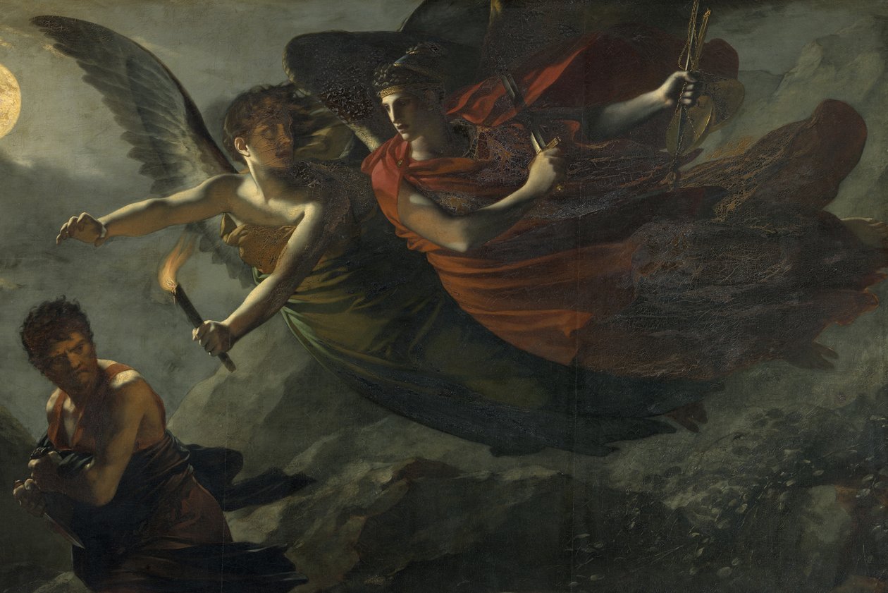 Részlet: Igazságosság és isteni bosszú üldözi a bűnt alkotó: Pierre Paul Prudhon