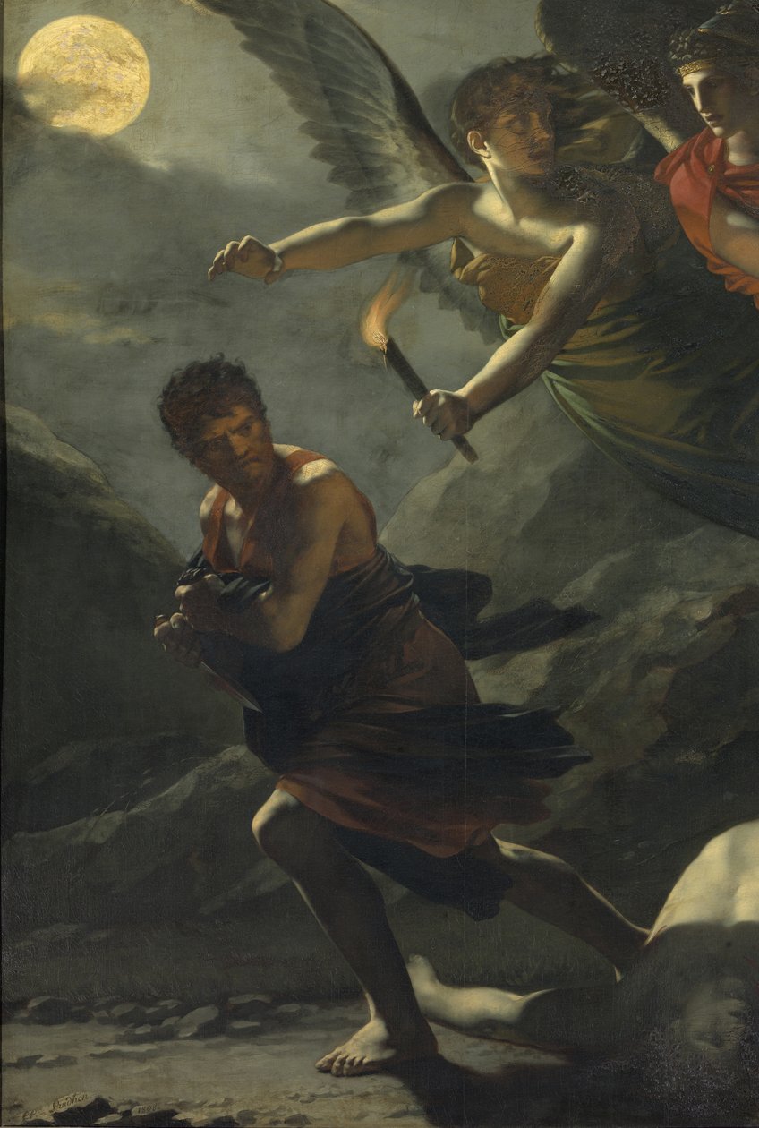 Részlet: Igazságosság és isteni bosszú üldözi a bűnt alkotó: Pierre Paul Prudhon
