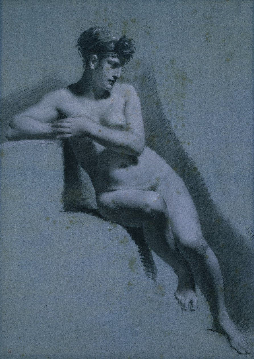 Tanulmány egy meztelen nőről, ülve jobbra nézve (recto) alkotó: Pierre Paul Prud
