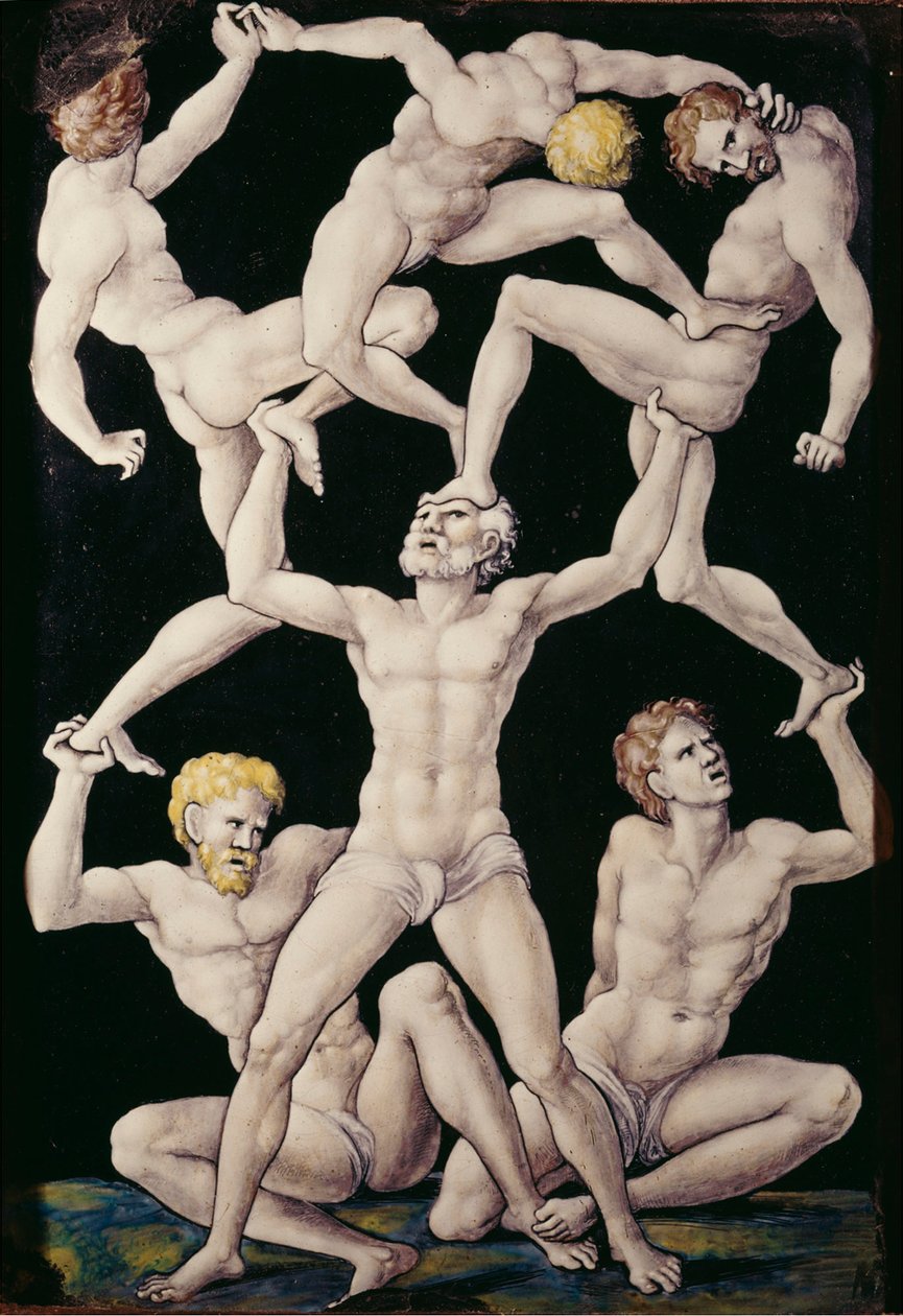 Acrobats plakett, 1550 körül (rézre festett zománc) alkotó: Pierre Penicaud