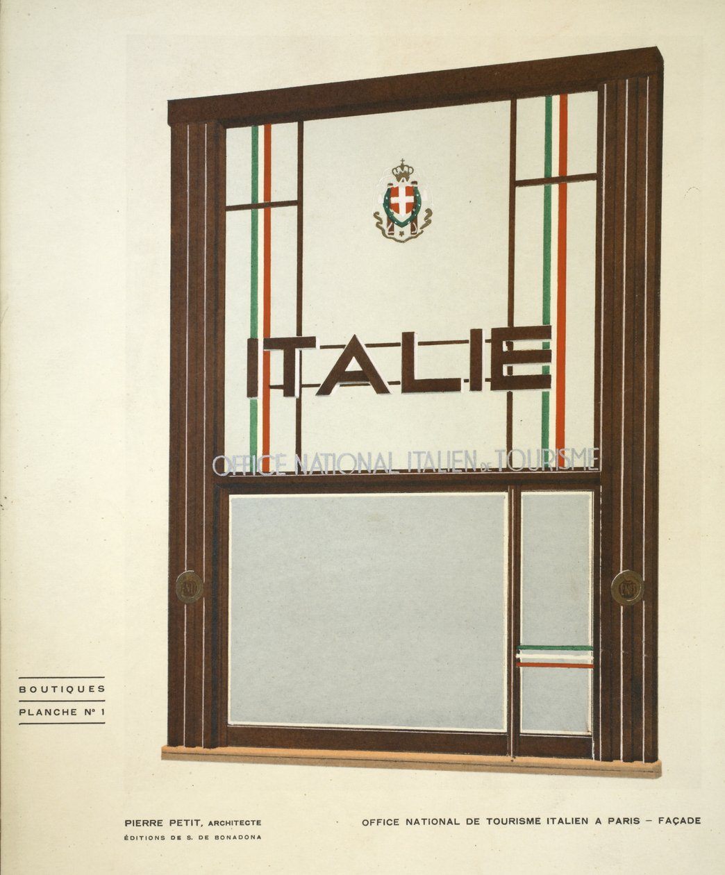 Olasz Nemzeti Idegenforgalmi Hivatal Párizsban, Pierre Petit, Üzletek, Henry Delacroix, Editions S De Bonadona, Párizs, 1920-as évek vége, sablonnyomatok alkotó: Pierre Petit