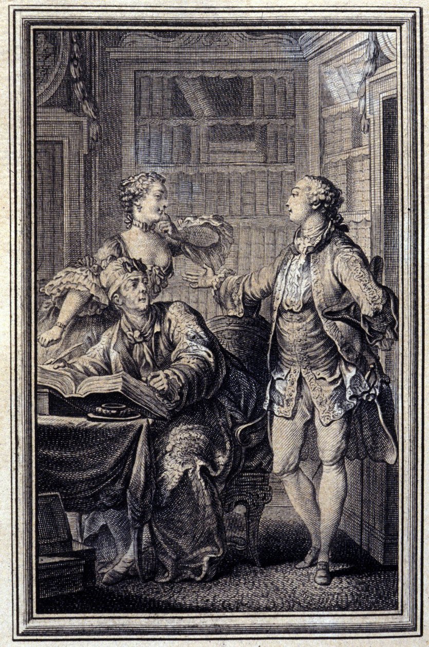 Egy fukar nő, Gallant Croc – Jean La Fontaine „Mesék és novellák versben” című részében. 1776. Illusztráció: P. P. Choffard. alkotó: Pierre Philippe Choffard